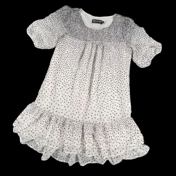 Muster Dresses & Skirts - Muster 100% Silk Polka Dot Ruffle Hem Dress L White Black Boho Chic Summer
